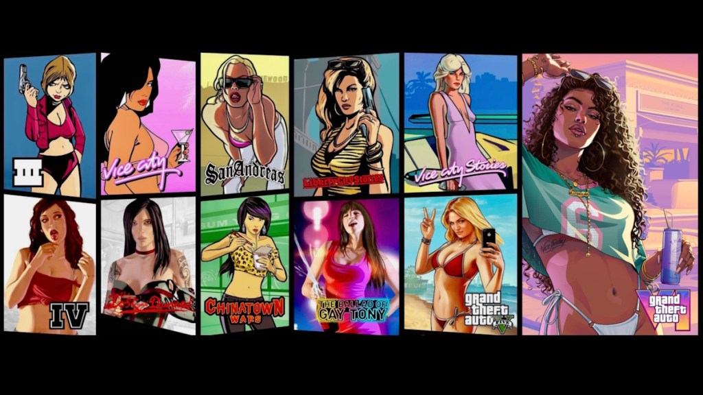 GTA 6 cover art girl with all old cover girls