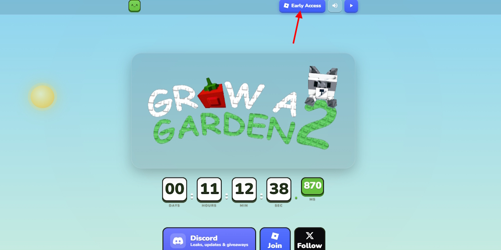 Grow a Garden 2 early access button