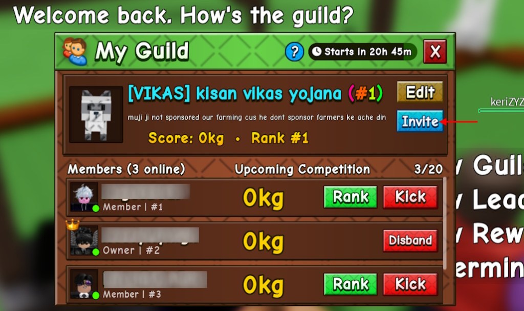 Invite to guild in Grow a Garden 2