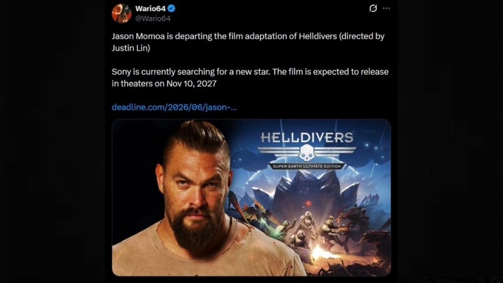 Jason Momoa Leaves the Helldiver Movie Adaptation