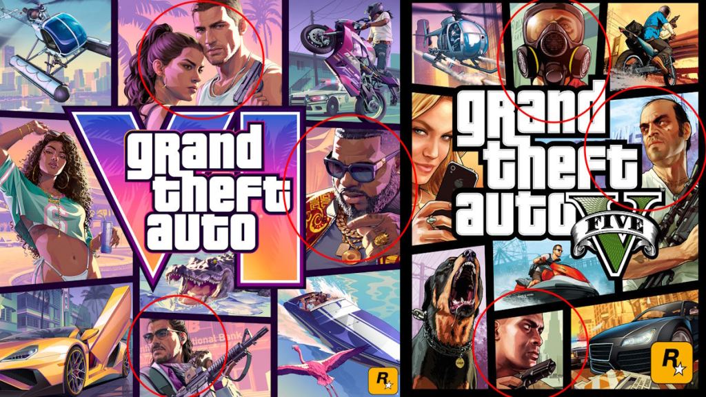 Key characters in GTA 6 and 5 cover arts