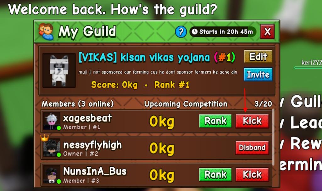 Kick player from guild in Grow a Garden 2