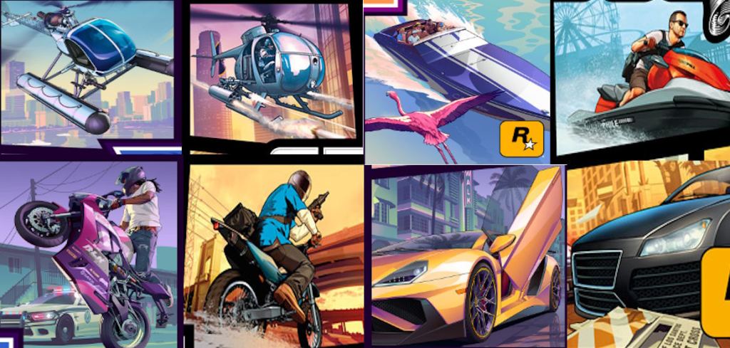 Moments from GTA 6 and GTA 5 cover arts