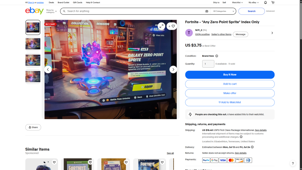 Fortnite Sprites being sold on eBay