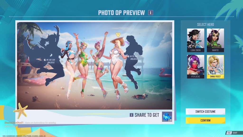 Selecting the desired hero for snapshot in Marvel Rivals