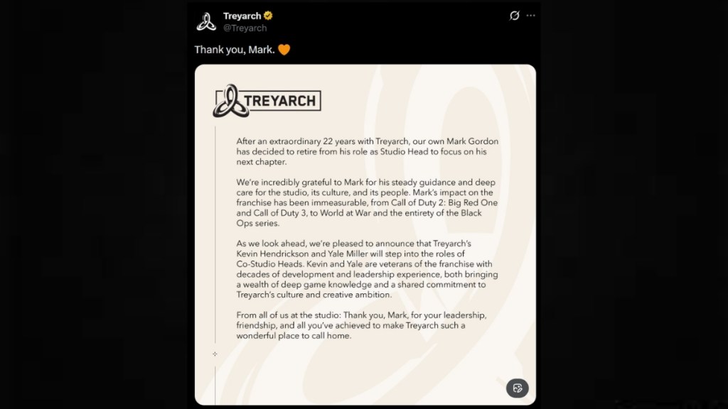 Treyarch studio head stepping down