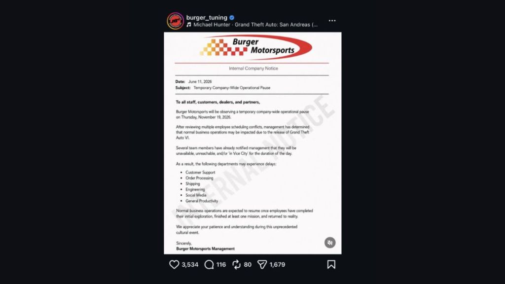 Burger Motorsports GTA 6 shutdown