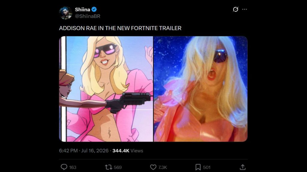 ShiinaBR's post about Addison Rae in the recent Fortnite DC Summer trailer