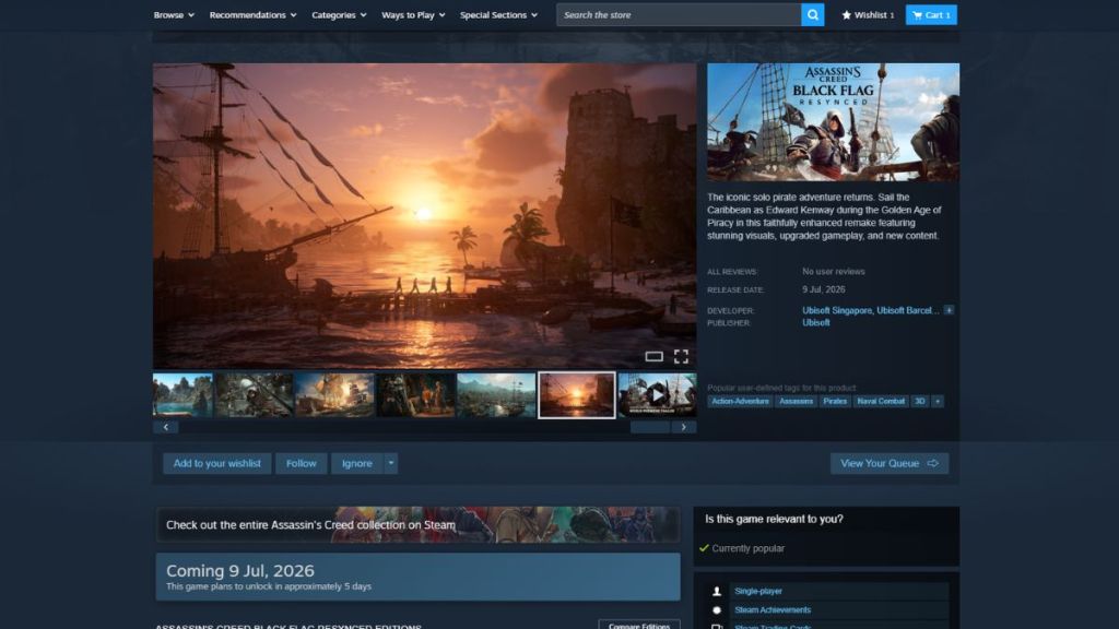 Assassin's Creed Black Flag Resynced store page on Steam on PC