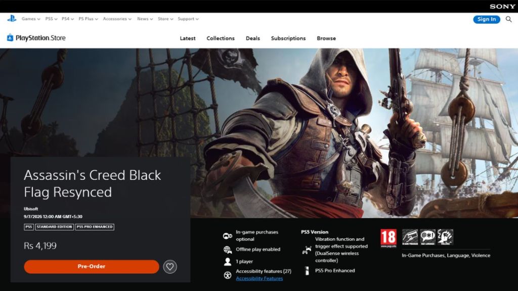 Assassin's Creed Black Flag Resynced on the PlayStation Store with the price and Pre-Order button