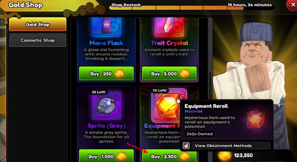 Buy Equipment reroll in Anime Expeditions