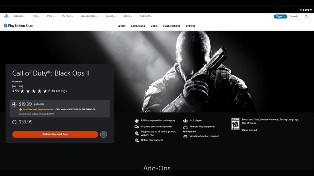 Call of Duty Black Ops 2 on PlayStation 5 Store