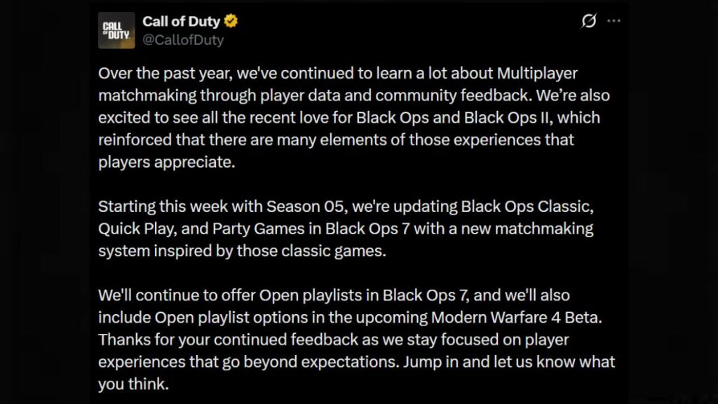 Cambios en el sistema de emparejamiento de Call of Duty Black Ops 7