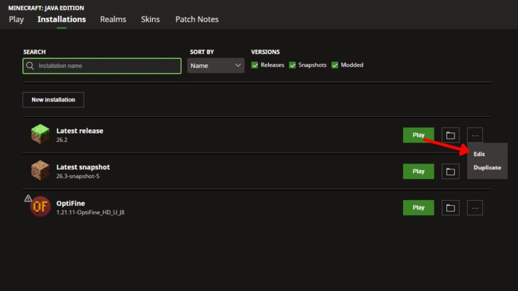 Click on edit to change the allocated RAM settings