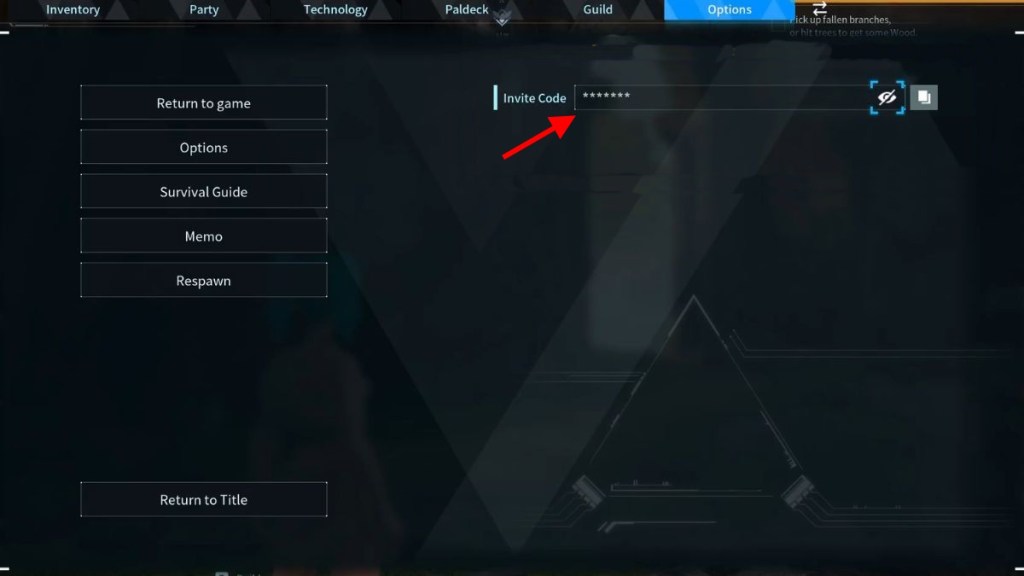 Copy and share Invite code for palworld multiplayer