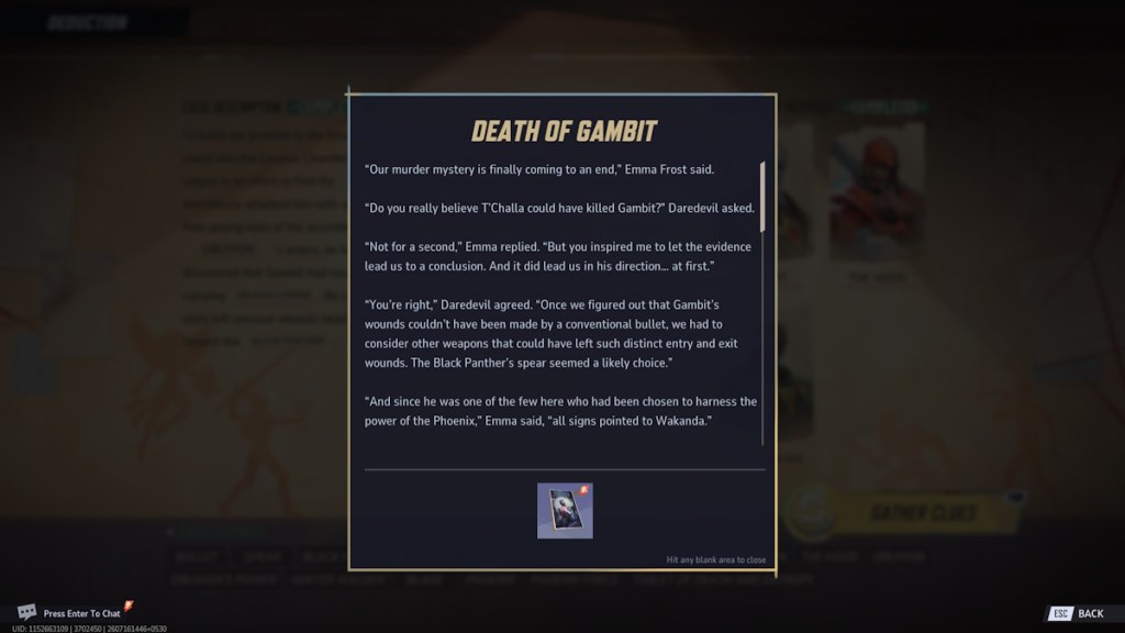 Death of Gambit mystery completed