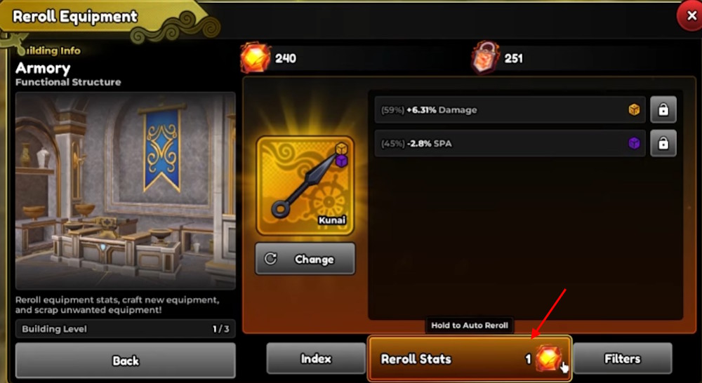 Equipment reroll in Anime Expeditions