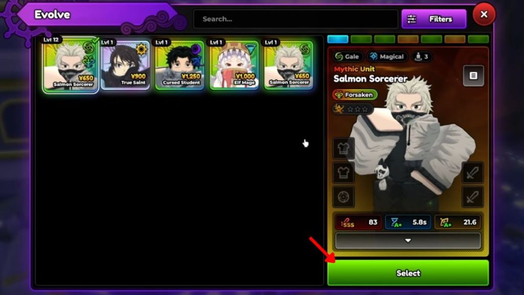 Evolving units in Anime Expeditions