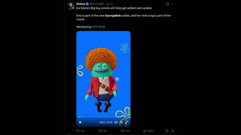 ShiinaBR's tweet regarding Ice Spice Big Guy emote coming to Fortnite