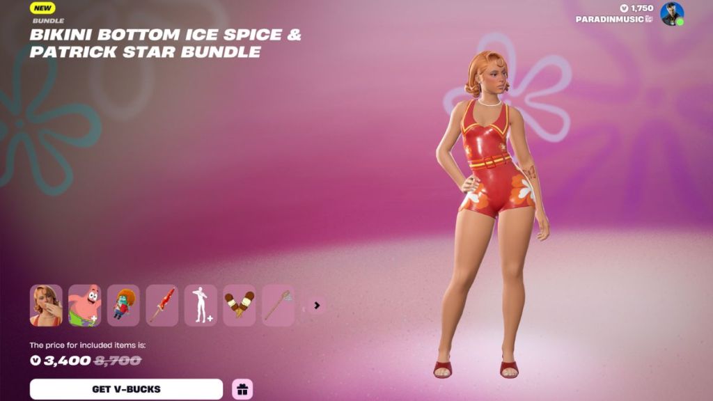 Paquete Bikini Bottom Ice Spice y Patrick Star en la tienda de artículos de Fortnite