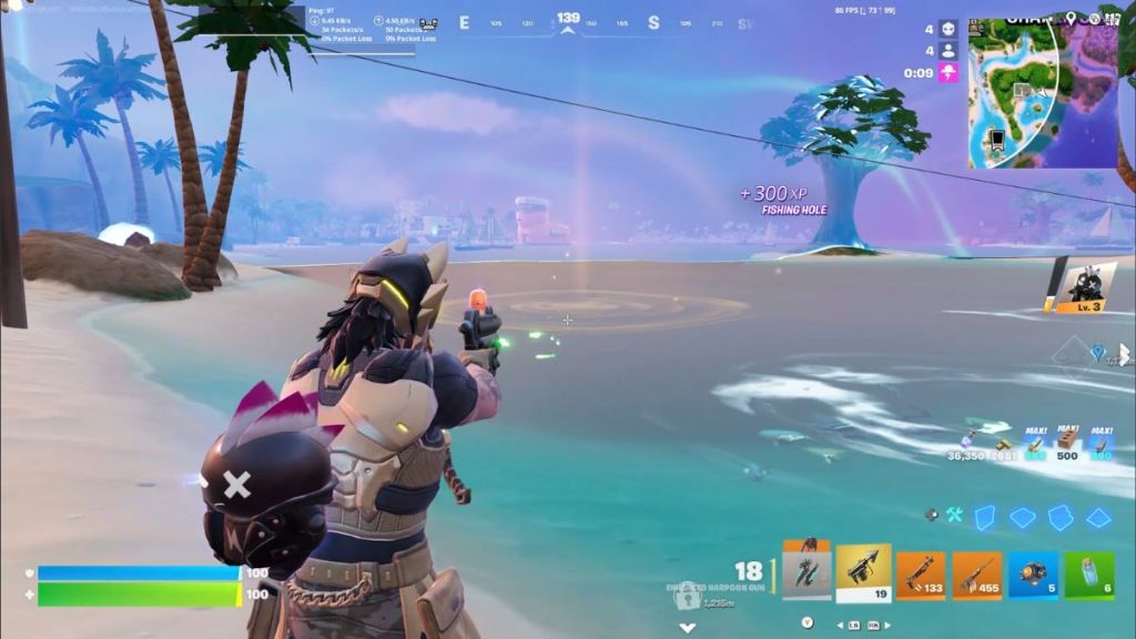 Fishing with an Enhanced Harpoon Gun at a Golden Fishing Spot