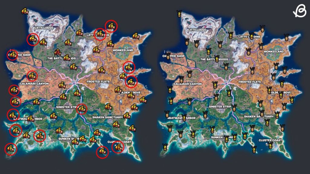 Golden Fishing Spots and Fishing Barrels Locations on the Fortnite Chapter 7 Season 3 map