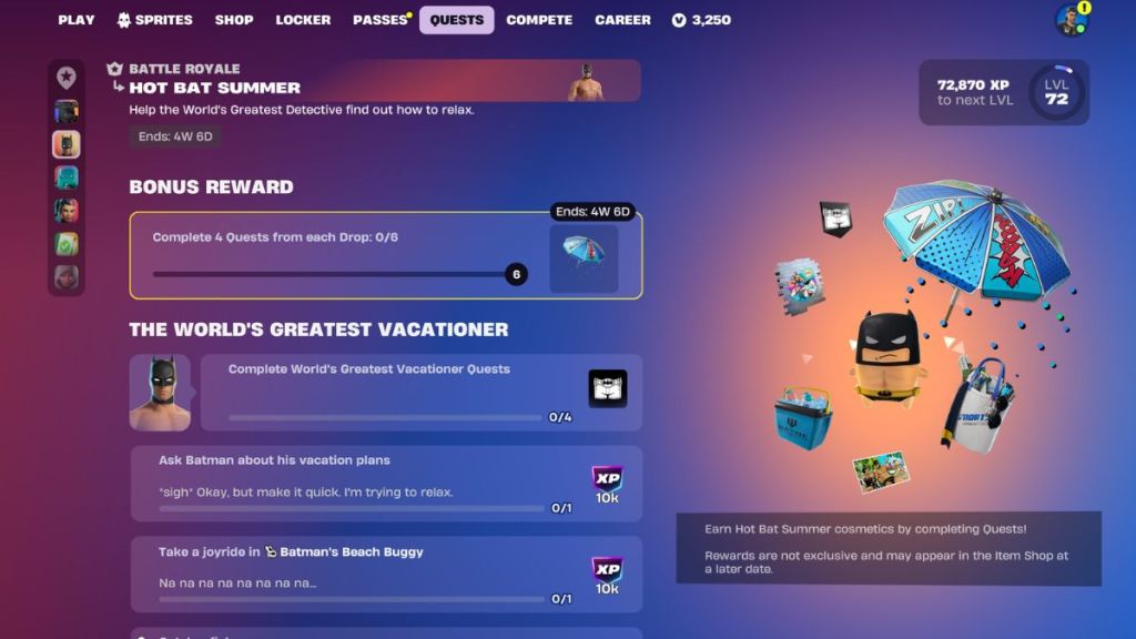 Fortnite DC Hot Bat Summer Quests