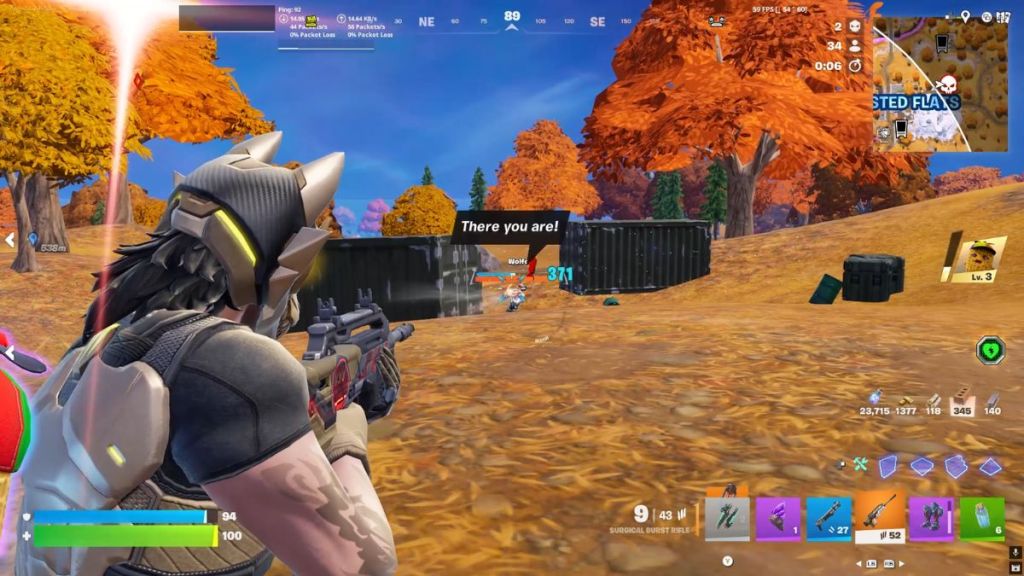 Damaging Wolfe boss in Fortnite Chapter 7 Season 3 with Legendary Surgical Burst Rifle