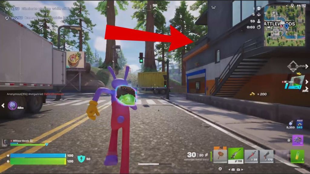 Factory location for Dream Sprite marked with a red arrow in Fortnite