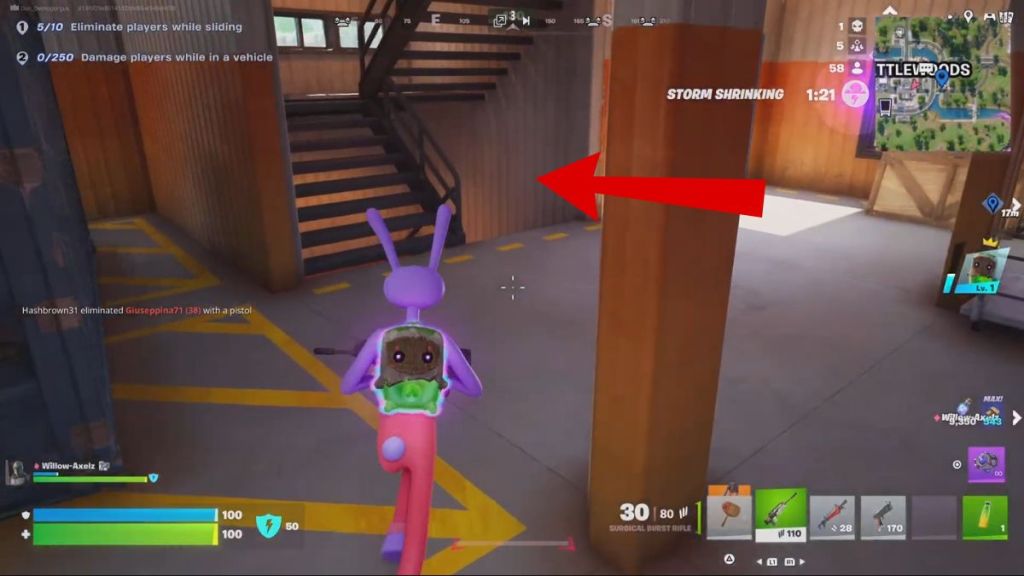 Basement staircase marked with a red arrow in Fortnite Chapter 7 Season 3