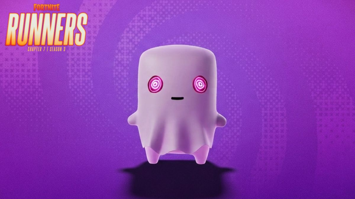 Ghost Sprite standing in front of a Fortnite Delulu background