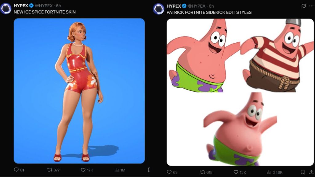 HYPEX X posts about Ice Spice Skin and Patrick Sidekick
