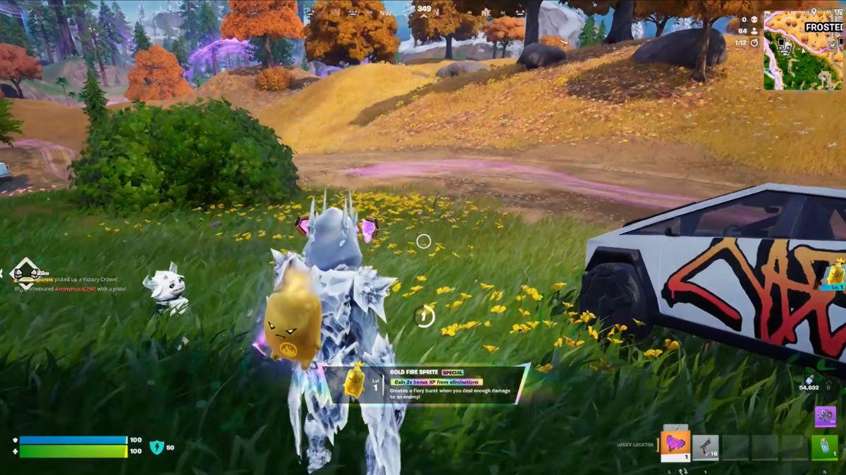 Player standing in Fortnite next to a cybertruck