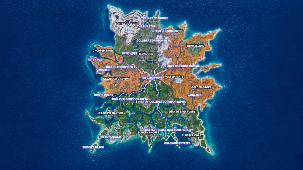 Fortnite Map of POIs Named Locations Landmarks