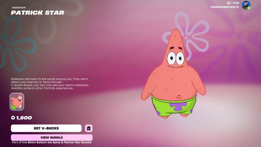 Fortnite Patrick Star Sidekick in the Item Shop