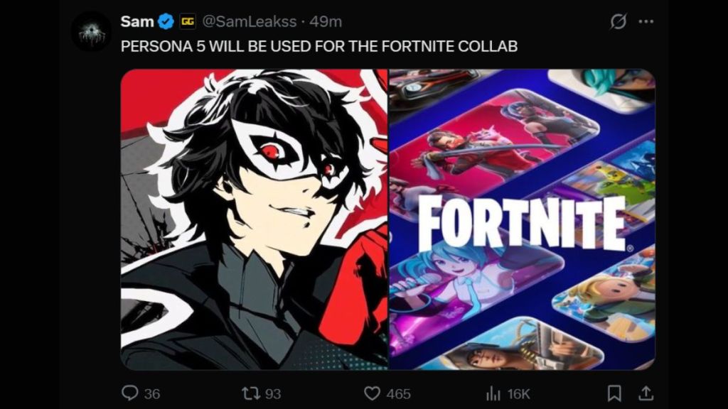 Publicación de SamLeaks sobre la colaboración de Fortnite Persona 5