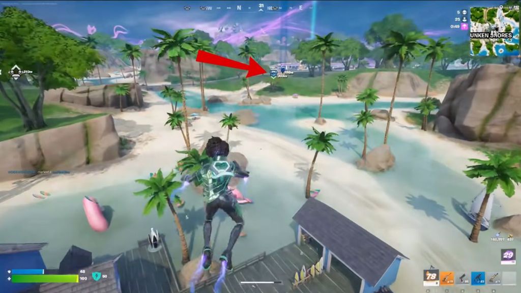 Fortnite Sprite Locator Sprite Chest marked on the map