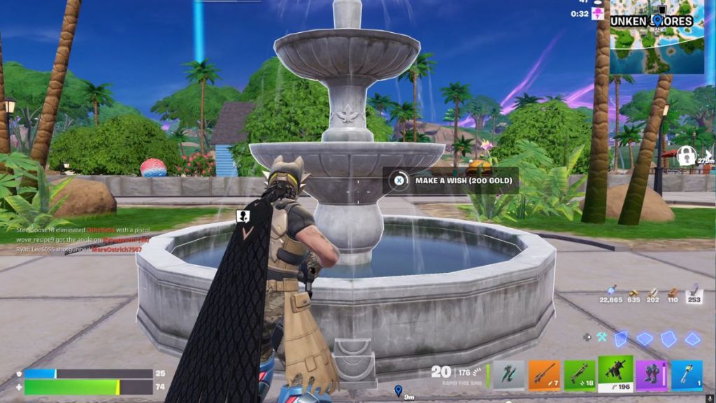 Making a wish at the Fortnite Wishing Well