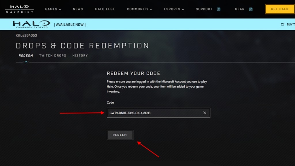 Halo Campaign Evolved Drops and Codes Redemption Platform