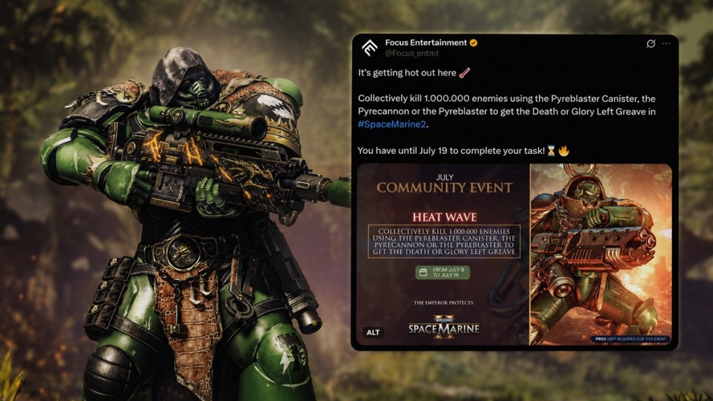 Kill 1,000,000 enemies to get the Death or Glory Left Greave for free in Warhammer 40k Space Marine 2