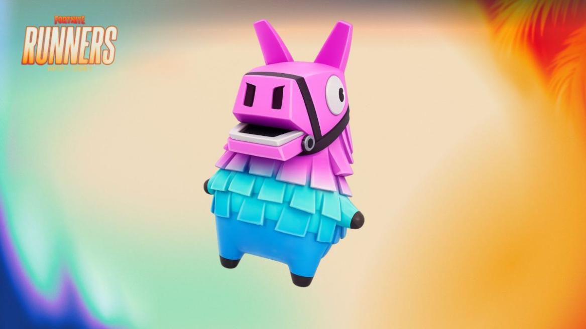 Llama Sprite In Fortnite On a Colorful Background With Logo