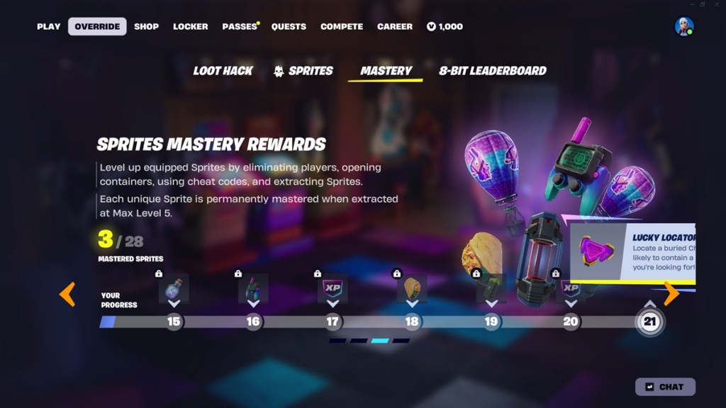 Lucky Locator Sprite Mastery rewards in Fortnite