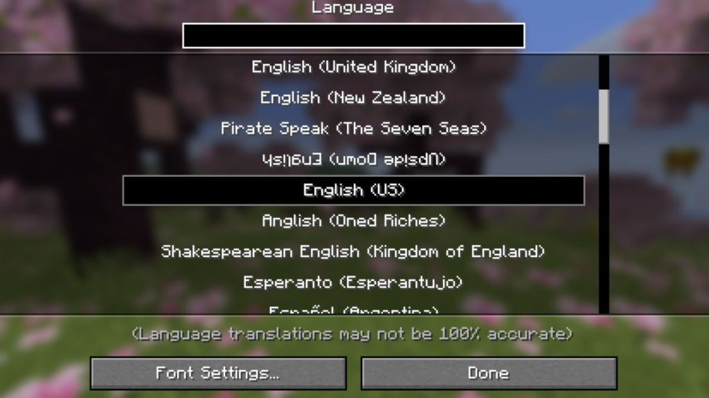 Minecraft Language support