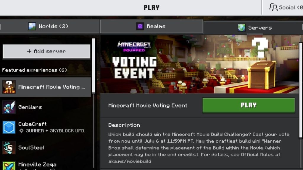 Minecraft movie voting event join
