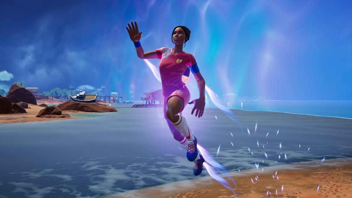 Jugador de Fortnite saltando con efecto de baja gravedad