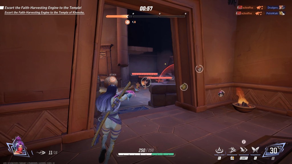 Psylocke flanking in the Marvel Rivals Thebes map