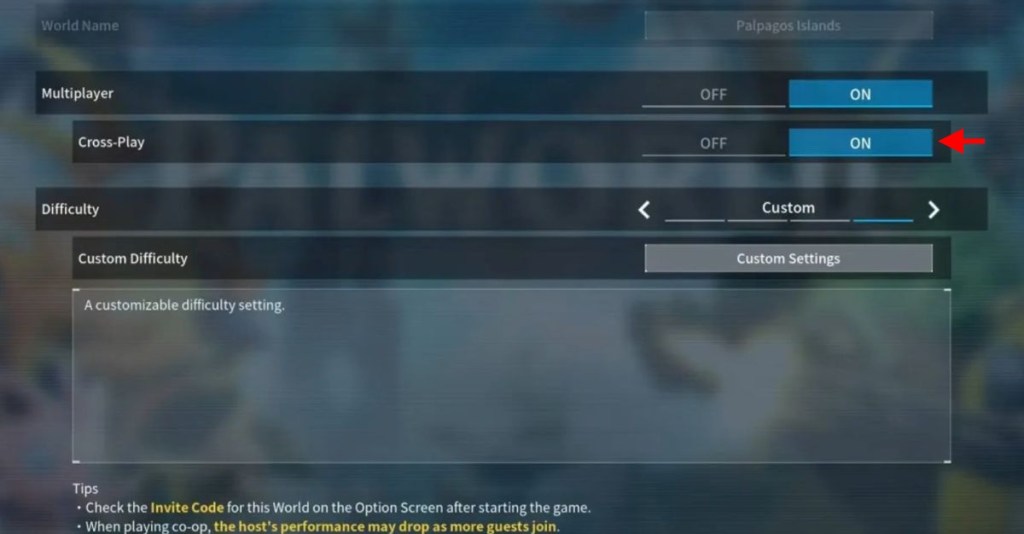 Select cross play on Palworld