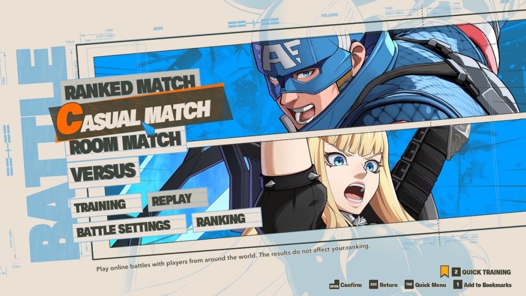 Selecting Casual Match in Marvel Tokon