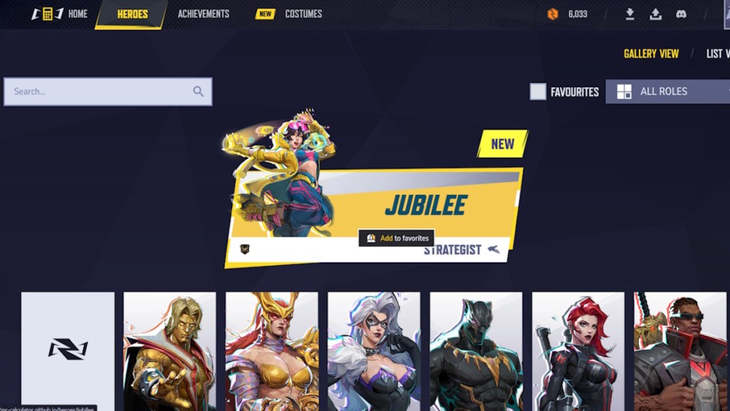 Selecting the hero in Marvel Rivals Proficiency Calculator Site