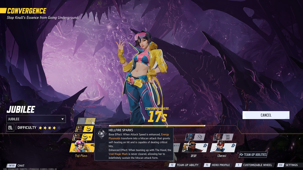 Selecting the hero team up before match begins in Marvel Rivals